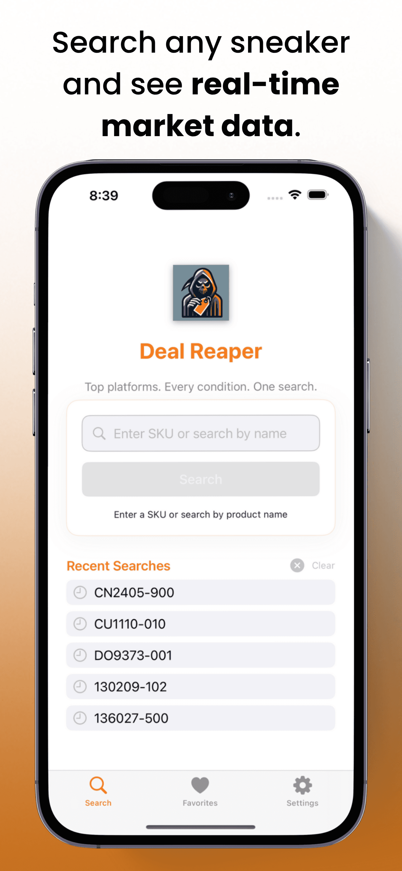 Deal Reaper sneaker reselling app showing live shoe price tracking from StockX, GOAT, and eBay
