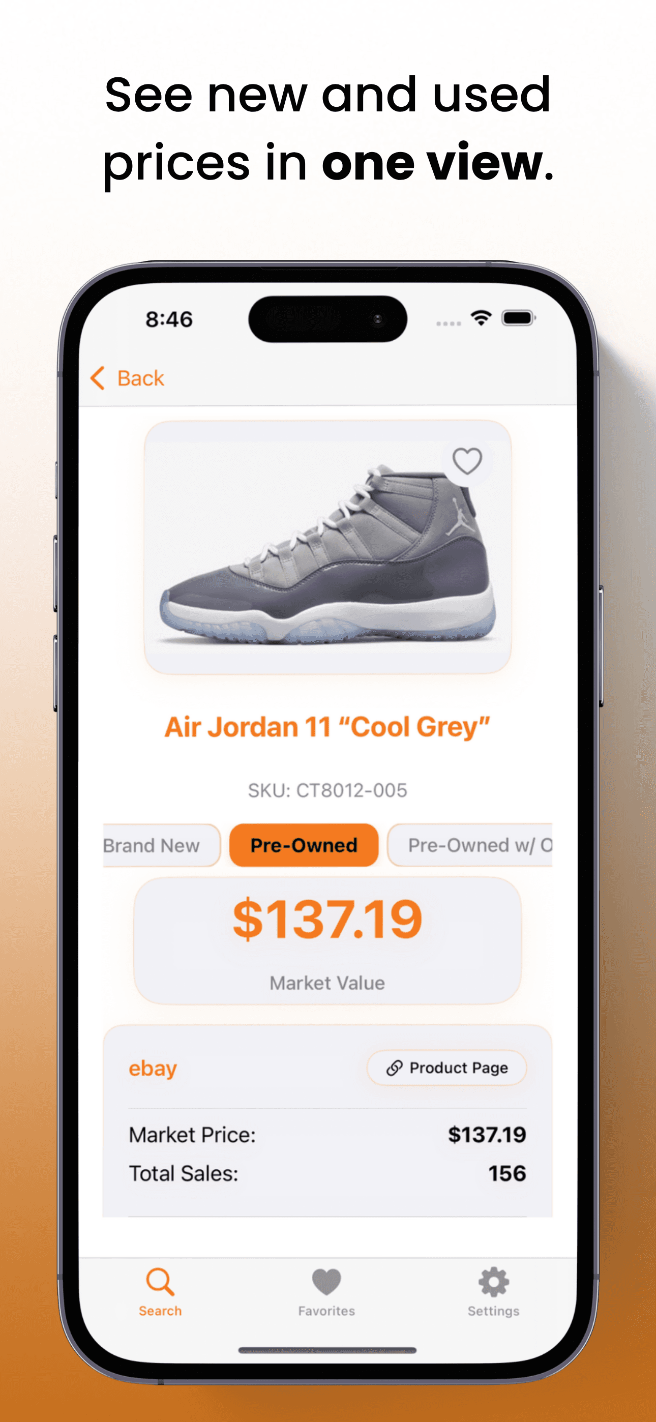Deal Reaper iOS app showing live sneaker resale prices across StockX, GOAT, and eBay